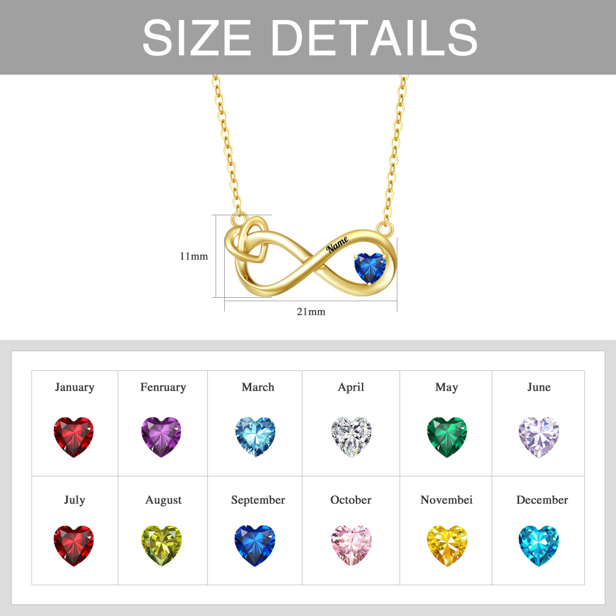 10K Gold Cubic Zirconia Personalized Birthstone Pendant Necklace-4