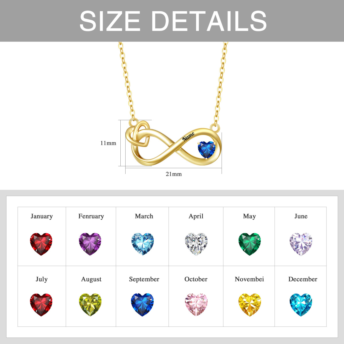 10K Oro Cúbico Zirconia Personalizado Birthstone Collar Colgante-4