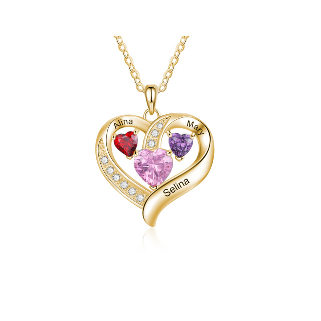 10K Gold Cubic Zirconia Heart Pendant Necklace-0