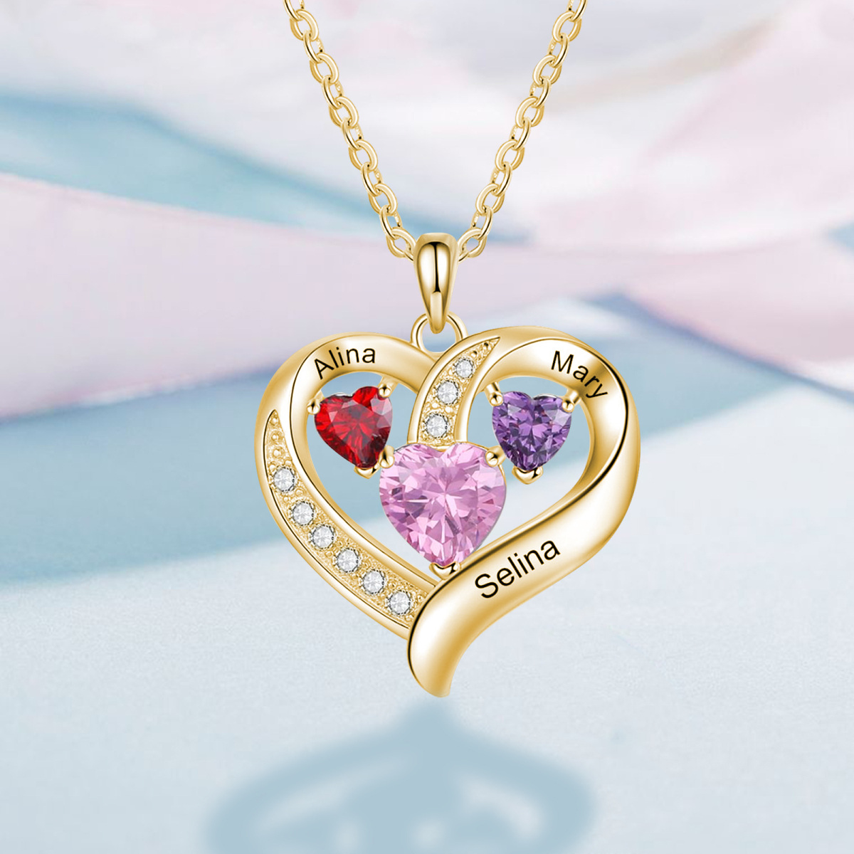 Collier pendentif coeur en or 10K à zircon cubique-4