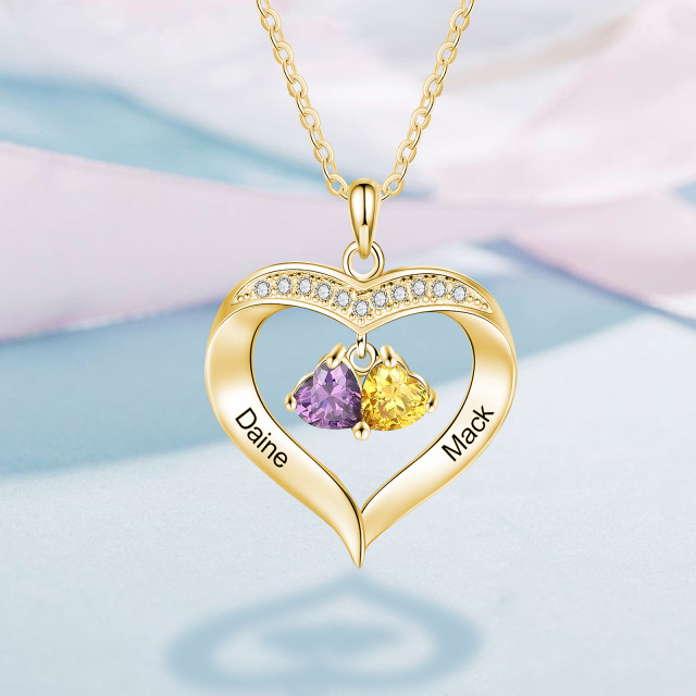 10K Gold Heart Shaped Cubic Zirconia Heart Pendant Necklace-2