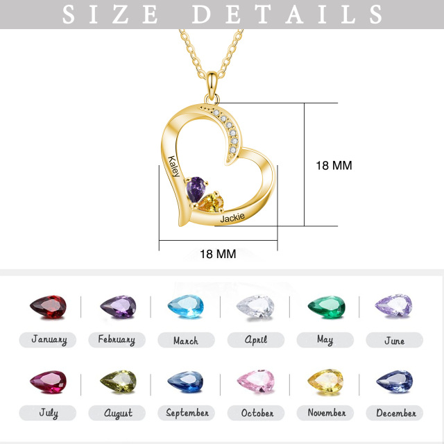 10K Gold Heart Shaped Cubic Zirconia Personalized Birthstone & Heart Pendant Necklace-3