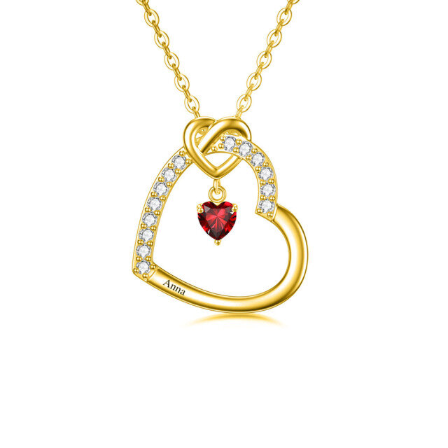 10K Gold Zircon Heart Pendant Necklace-0