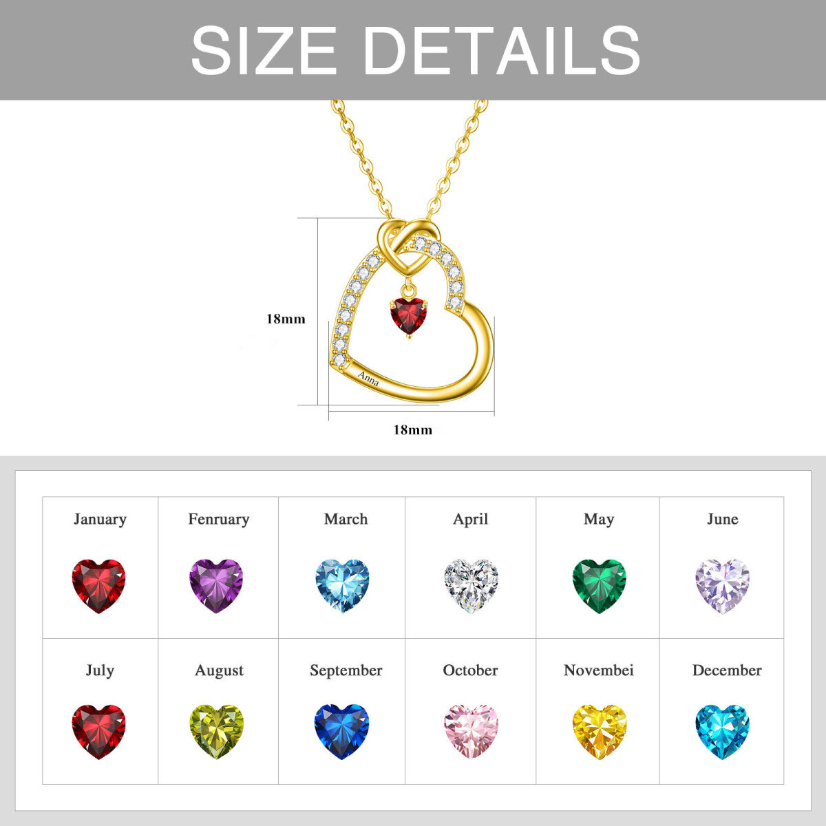 10K Gold Zircon Heart Pendant Necklace-4