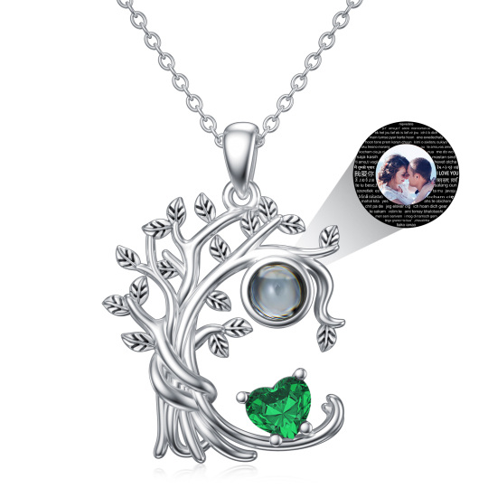 Sterling Silver Personalized Birthstone & Personalized Projection Tree Of Life Pendant Necklace