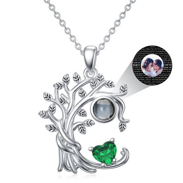 Sterling Silver Projection Stone & Personalized Birthstone & Personalized Projection Tree Of Life Pendant Necklace-1