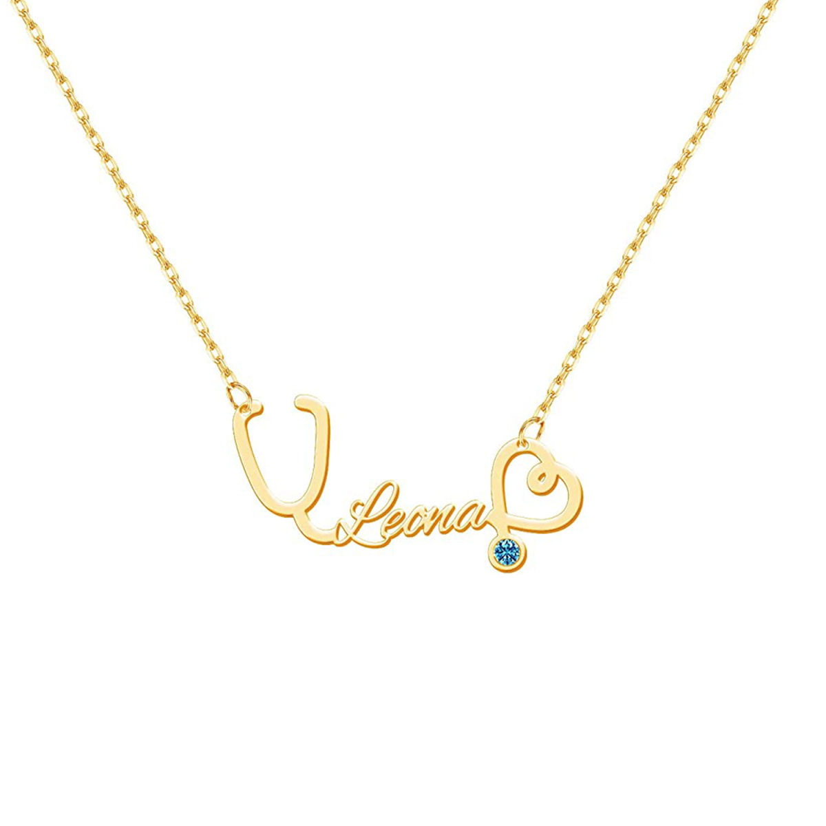 10K Gold Circular Shaped Cubic Zirconia Personalized Classic Name Pendant Necklace-1