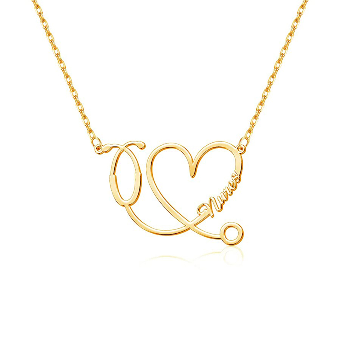 10K Gold Heart & Stethoscope Pendant Necklace-1