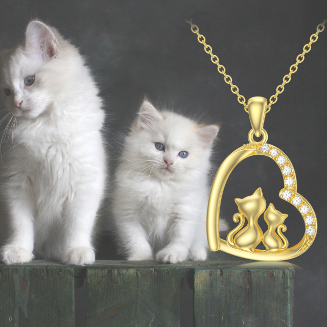 Colar com pingente de coração e gato Moissanite em ouro 14K-4