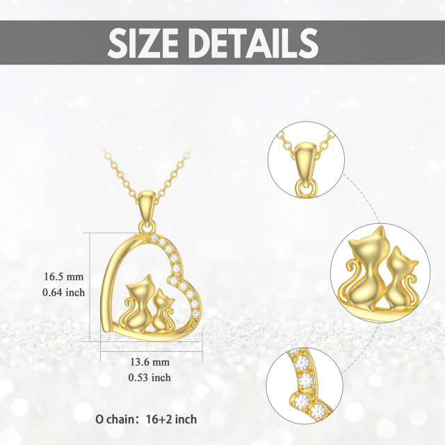 14K Gold Moissanite Cat & Heart Pendant Necklace-5