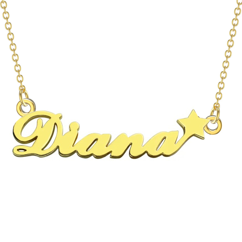 10K Gold Personalized Classic Name & Star Pendant Necklace