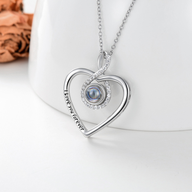 Sterling Silver Projection Stone & Personalized Projection Personalized Photo & Heart & Infinity Symbol Pendant Necklace with Engraved Word-2