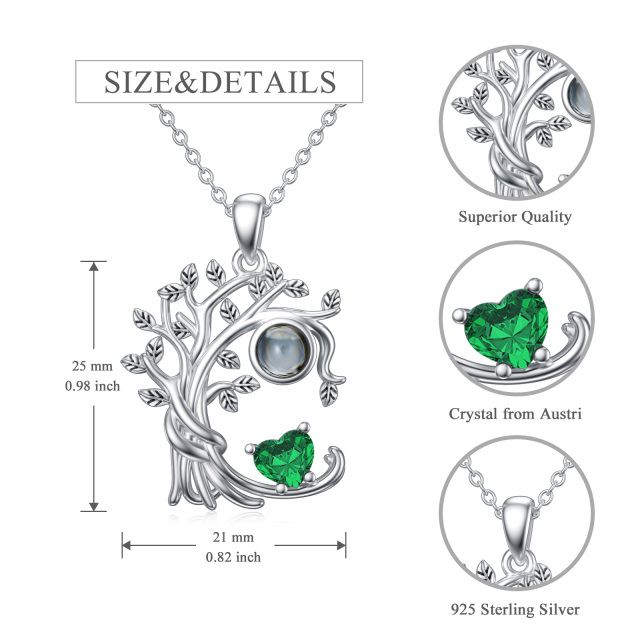 Sterling Silver Projection Stone & Personalized Birthstone & Personalized Projection Tree Of Life Pendant Necklace-8