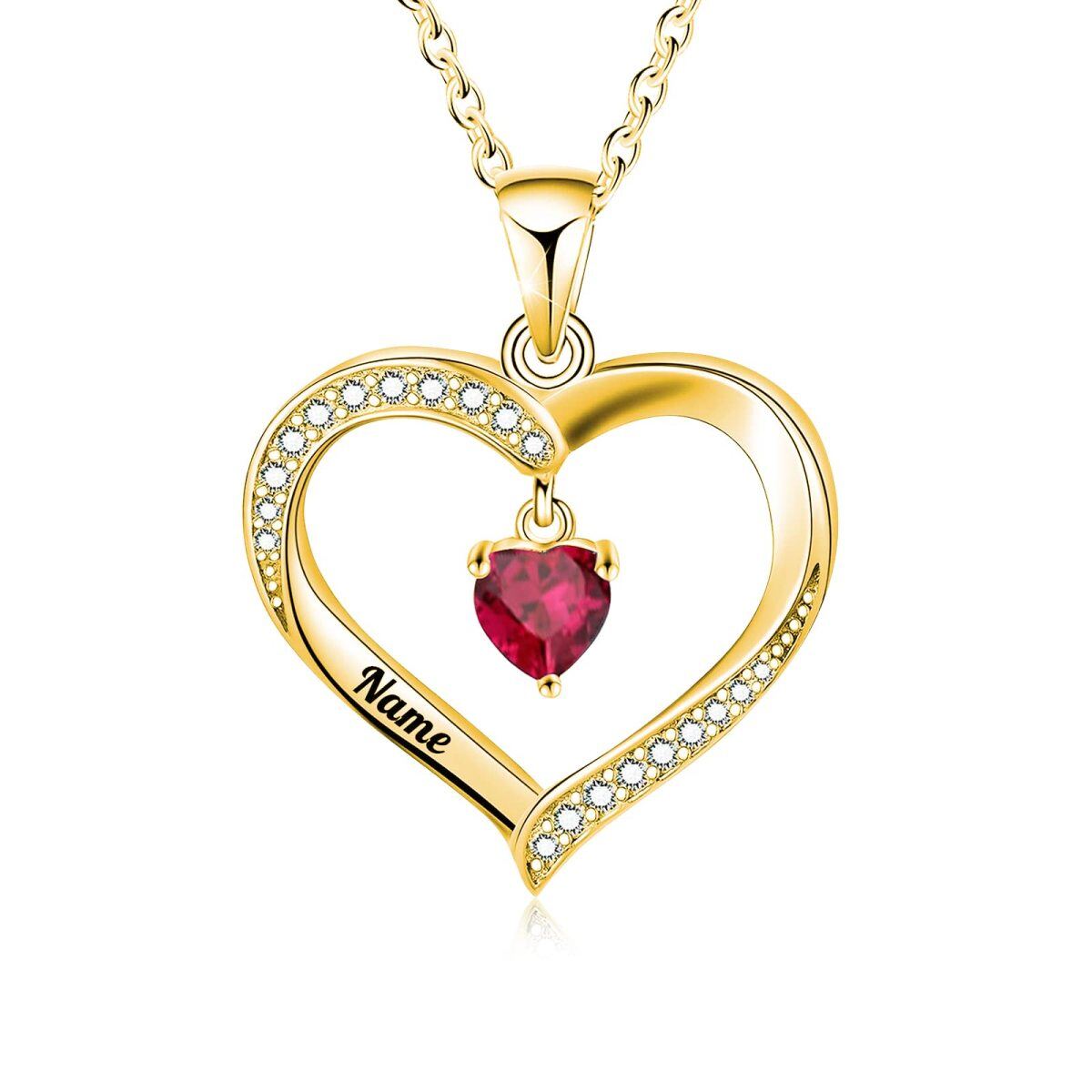 10K Gold Heart Shaped Cubic Zirconia Heart Pendant Necklace-1