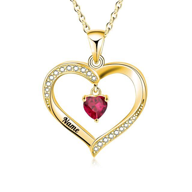 10K Gold Heart Shaped Cubic Zirconia Heart Pendant Necklace-0