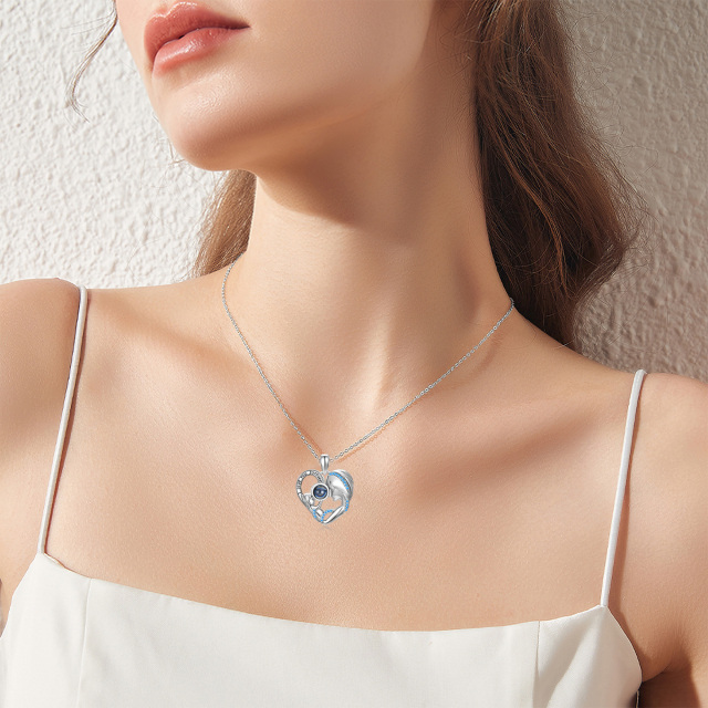 Sterling Silber kreisförmig geformt Projektion Stein Herz personalisierte Anhänger Halskette mit eingraviertem Wort-3
