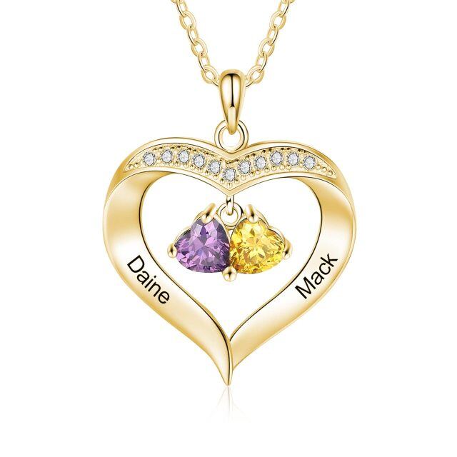 10K Gold Heart Shaped Cubic Zirconia Heart Pendant Necklace-0