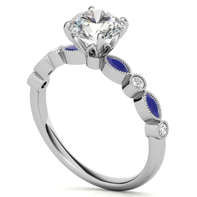 Prata esterlina Moissanite redonda Gravação personalizada e anel de noivado de casal-4
