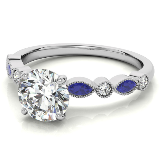 Prata esterlina Moissanite redonda Gravação personalizada e anel de noivado de casal