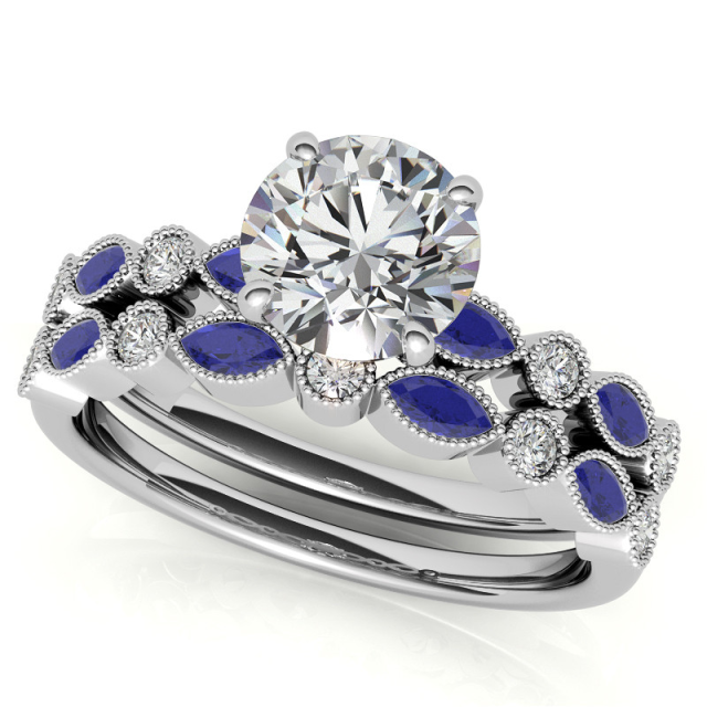 Prata esterlina Moissanite redonda Gravação personalizada e anel de noivado de casal-3