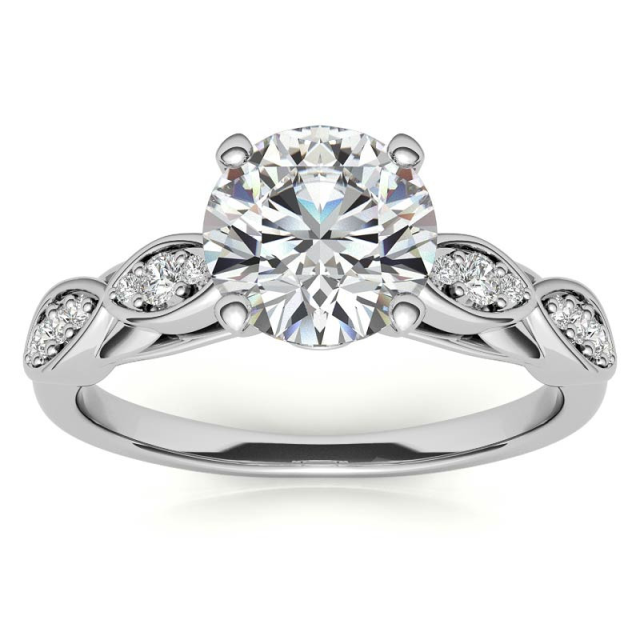 Sterling Silver Circular Shaped Moissanite Personalized Engraving Engagement Ring-0