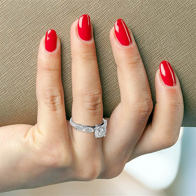 Sterling Silver Circular Shaped Moissanite Personalized Engraving Engagement Ring-6
