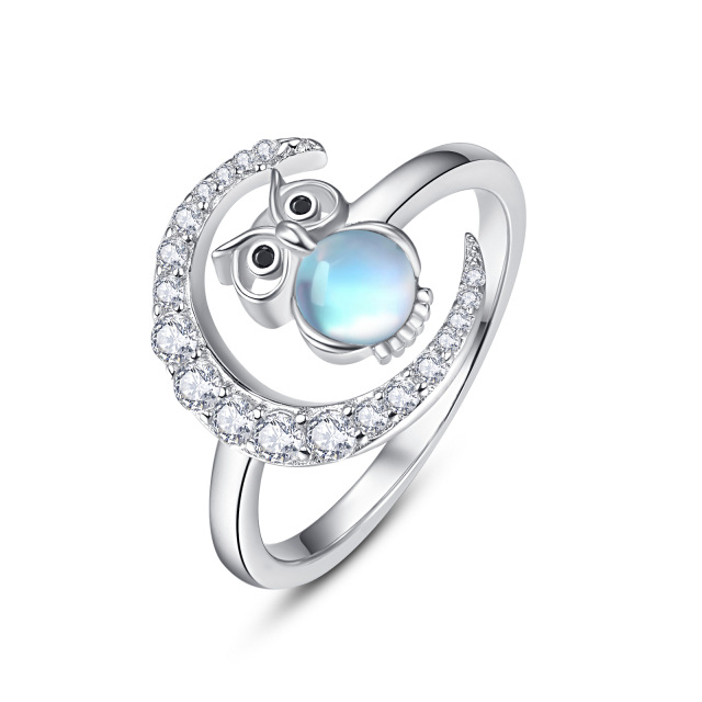 Sterling Silver Moonstone Owl Open Ring-2