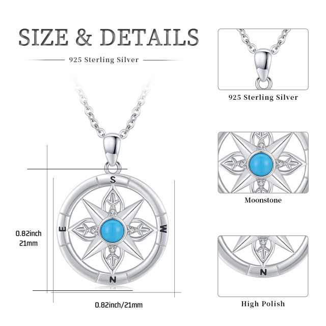 Sterling Silver Moonstone Compass Pendant Necklace-6