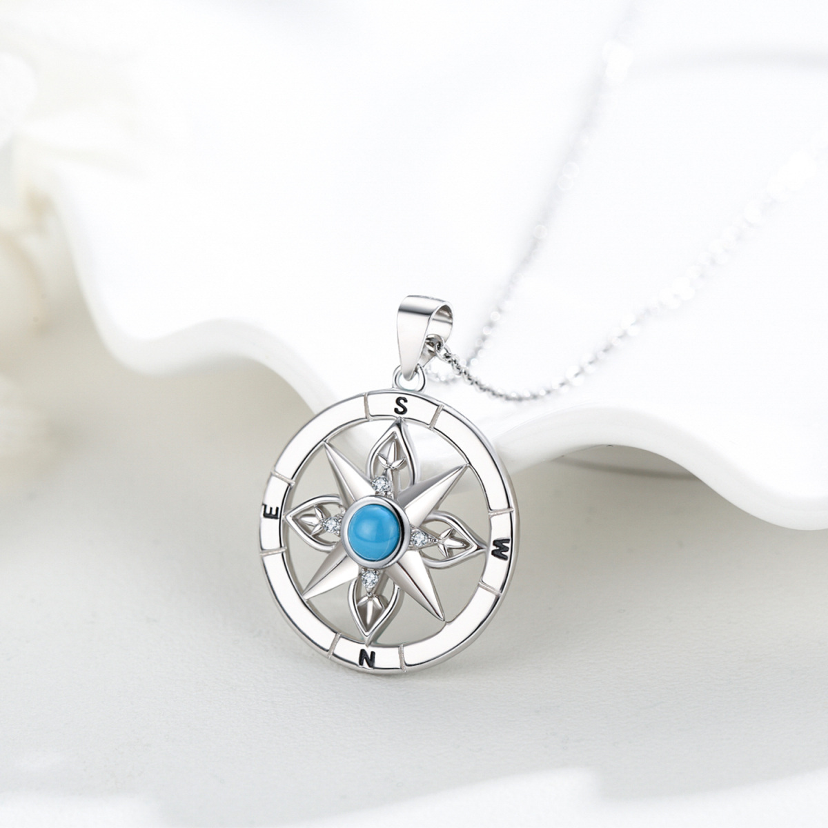 Sterling Silver Moonstone Compass Pendant Necklace-5