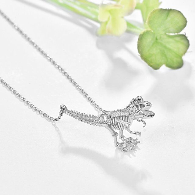 Sterling Silver Dinosaurs Coin Pendant Necklace-2
