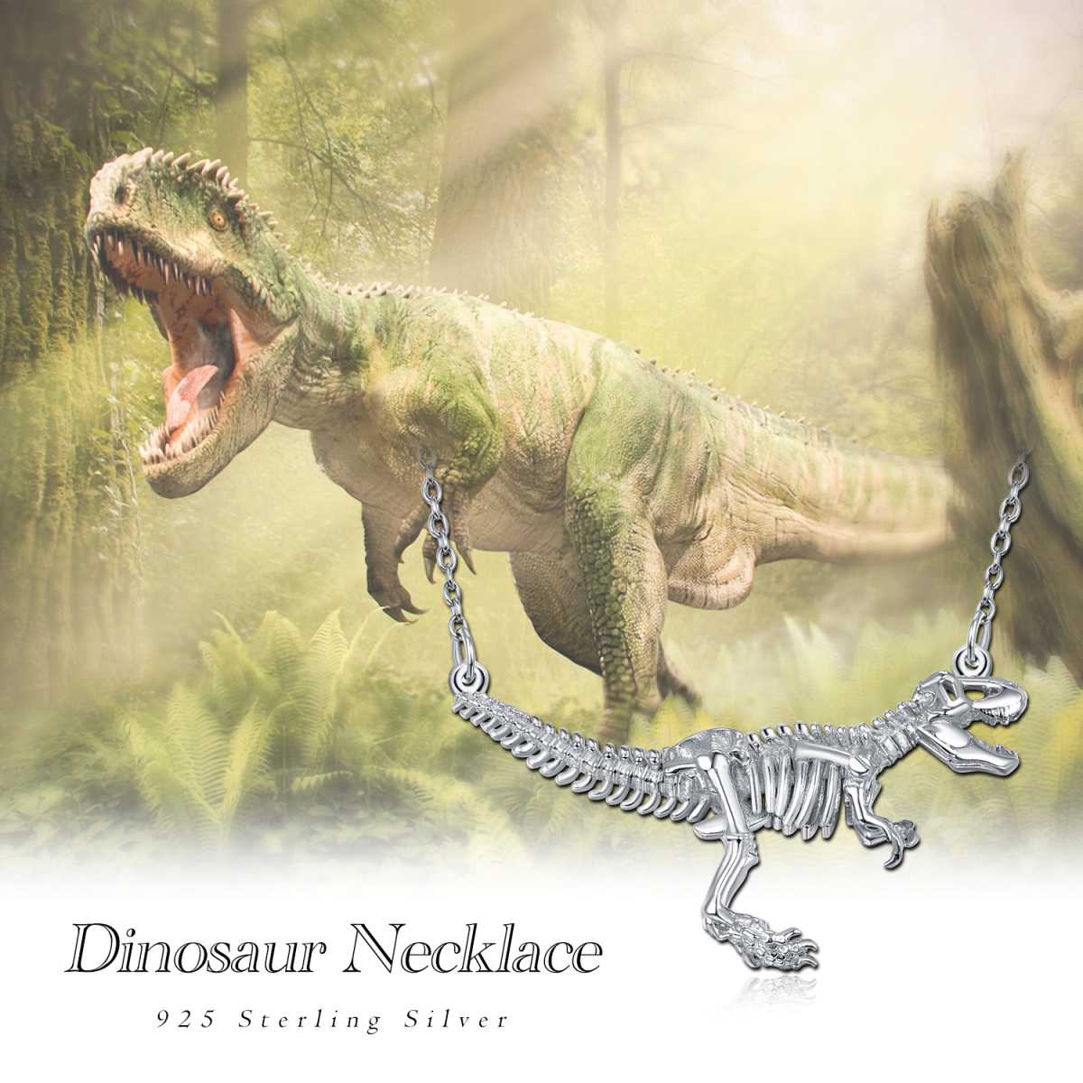 Sterling Silver Dinosaurs Coin Pendant Necklace-4