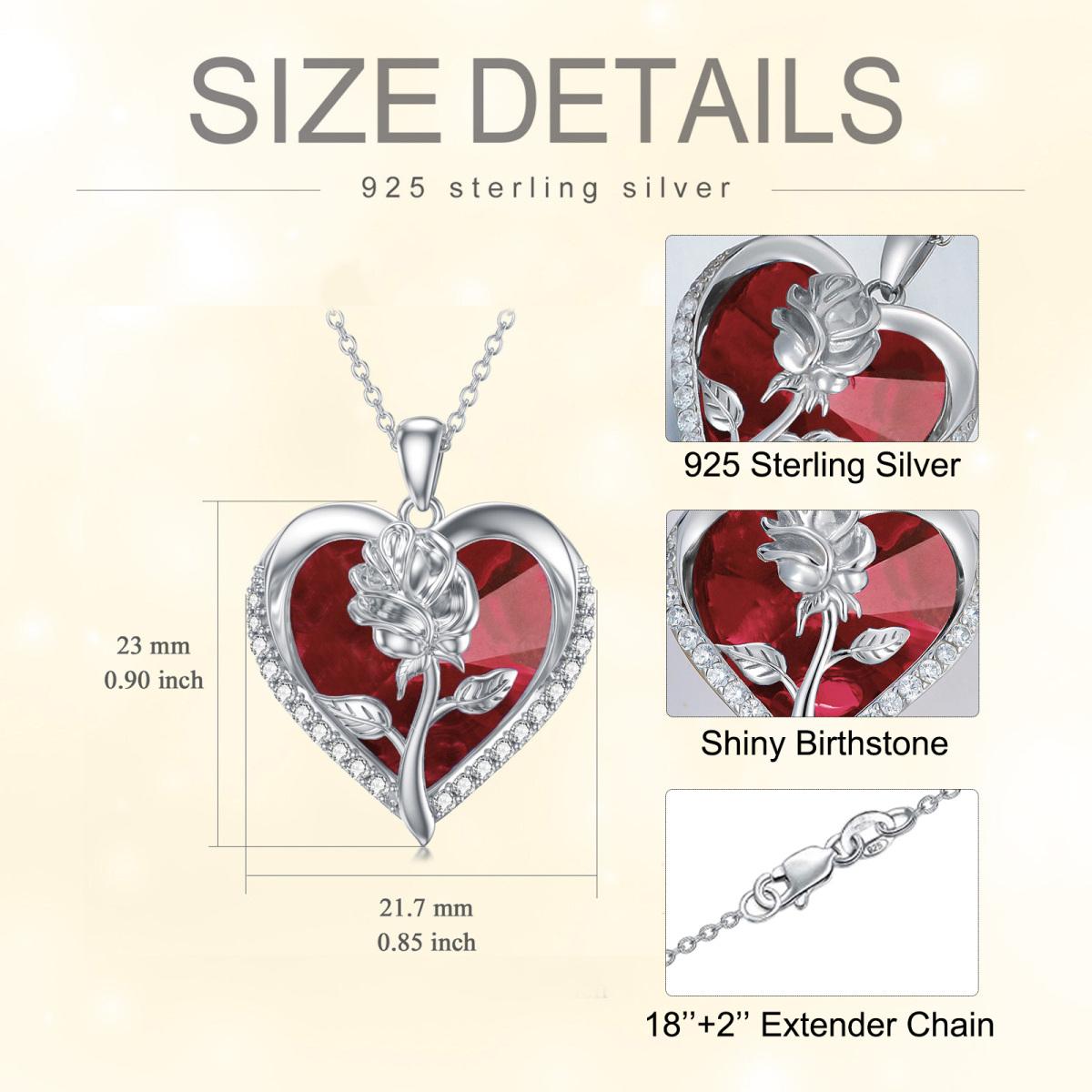 Sterling Silver Heart Shaped Rose Crystal Pendant Necklace-6