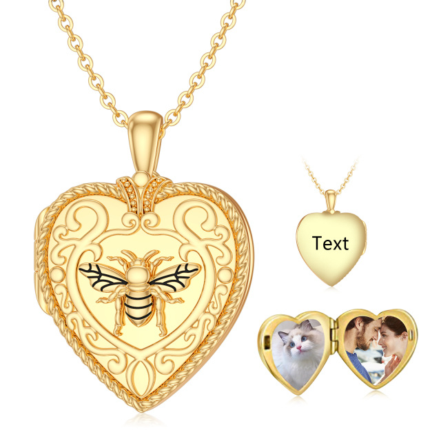 10K Gold Personalized Photo & Heart Personalized Photo Locket Necklace-2