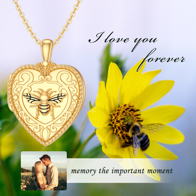 10K Gold Personalized Photo & Heart Personalized Photo Locket Necklace-3