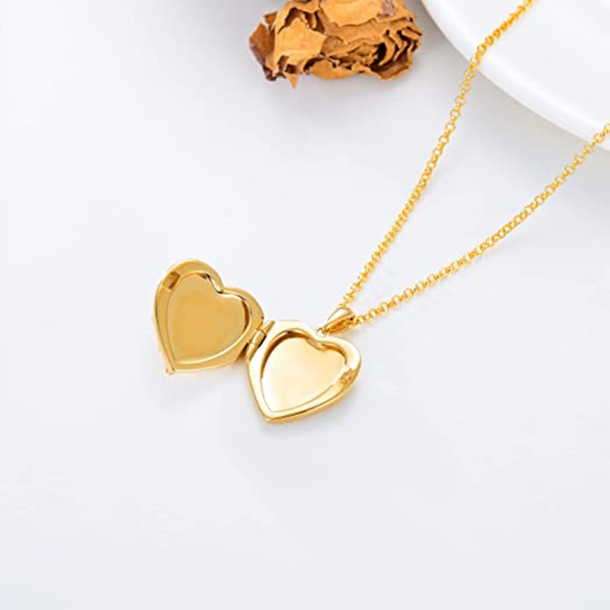 10K Gold Personalized Photo & Heart Personalized Photo Locket Necklace-6