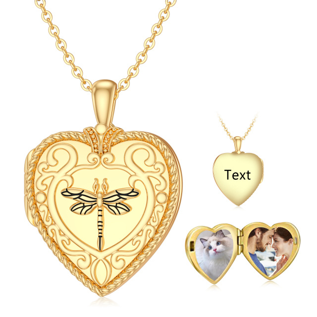10K Gold Dragonfly & Personalized Photo Pendant Necklace-2
