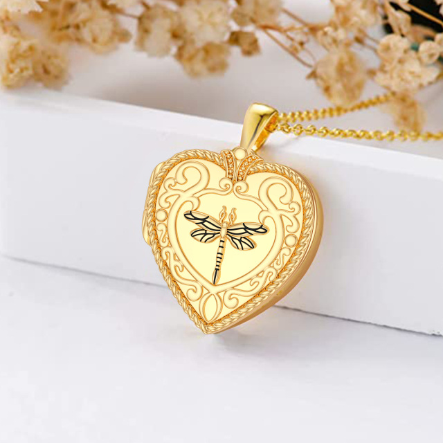 10K Gold Dragonfly & Personalized Photo Pendant Necklace-3