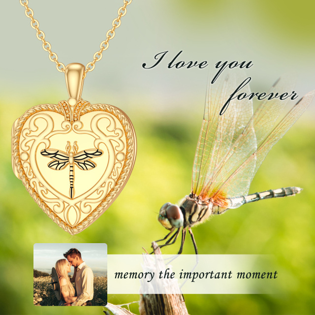 10K Gold Dragonfly & Personalized Photo Pendant Necklace-6
