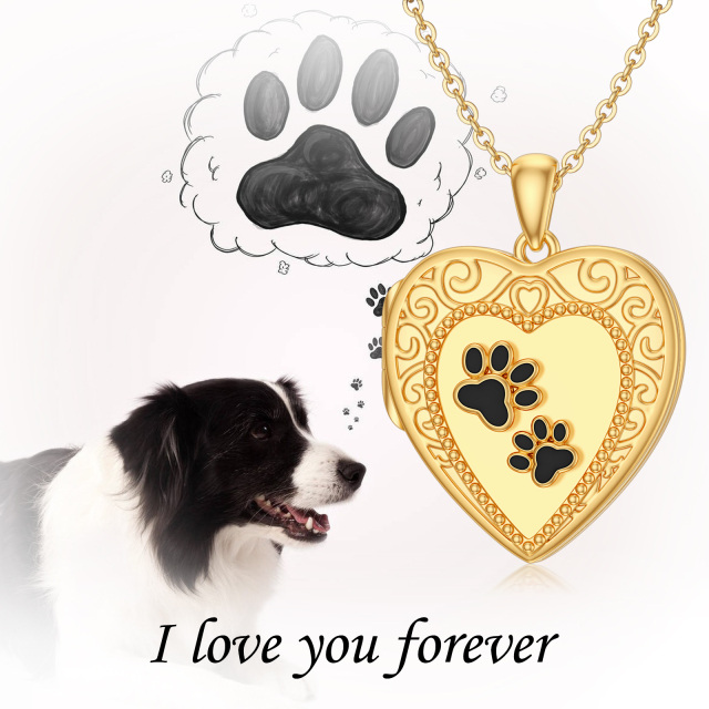 10K Gold Paw & Heart Pendant Personalized Photo Locket Necklace-3