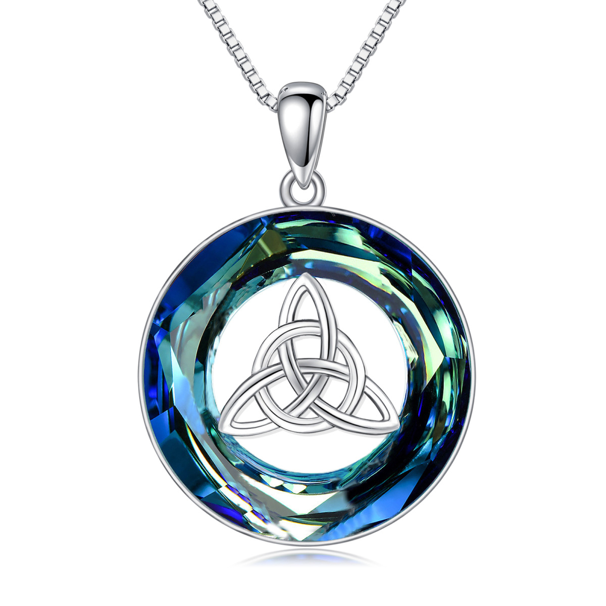 Sterling Silver Circular Shaped Celtic Knot Crystal Pendant Necklace-1