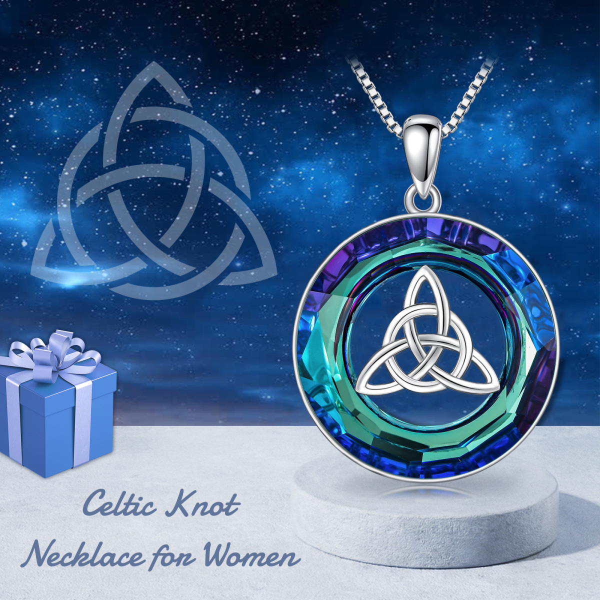 Sterling Silver Circular Shaped Celtic Knot Crystal Pendant Necklace-4