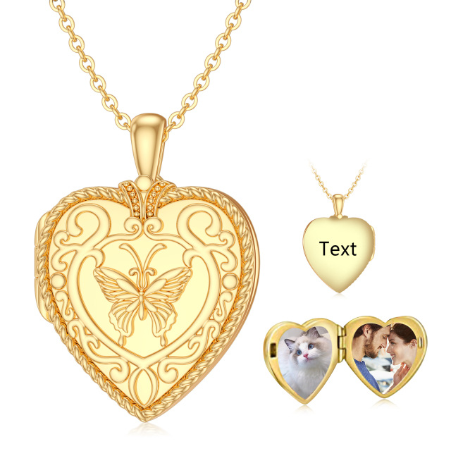 10K Gold Butterfly & Heart Personalized Photo Locket Necklace-2