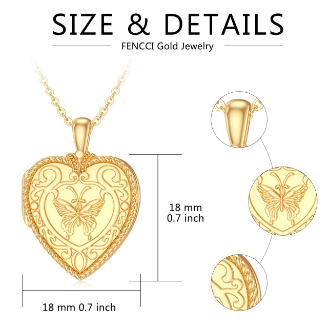 Personalizado 10K ouro coração borboleta foto medalhão colar joias presentes para mulheres-4