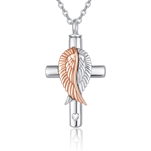 Sterling Silver Two-tone Angel Wings Pendant Necklace-1