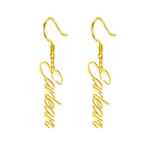 Boucles d'oreilles pendantes en or 10K personnalisées avec nom classique-0