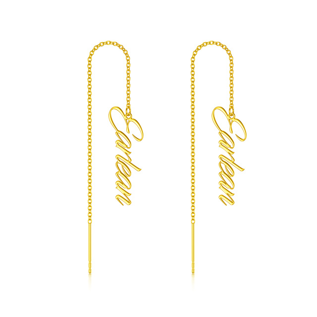 Pendientes personalizados con nombre en oro de 10 quilates-0