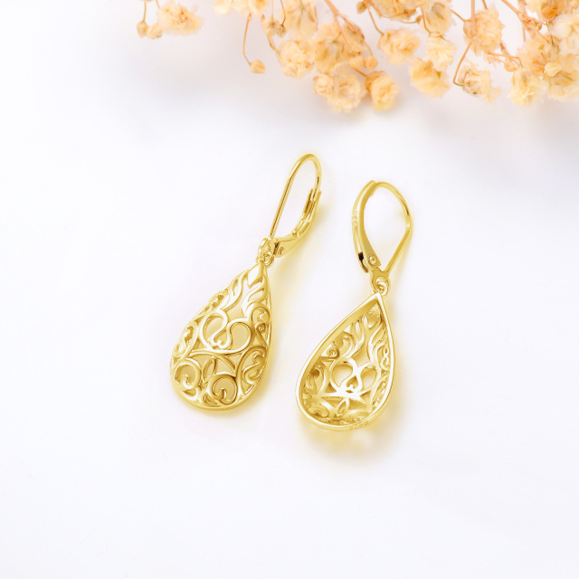 Sterling Silver with Yellow Gold Plated Drop Shape Drop Earrings-3
