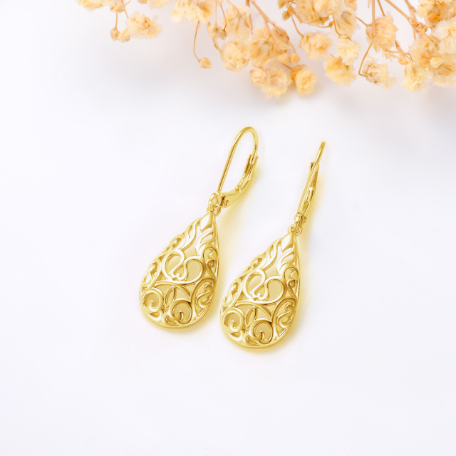 Sterling Silver with Yellow Gold Plated Drop Shape Drop Earrings-2