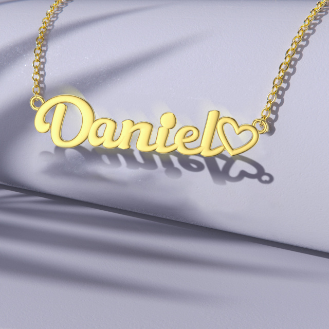 14K Gold Personalized Name Pendant Necklace with Heart-3