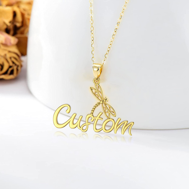 Collier en or 14K avec pendentif libellule en cristal de forme circulaire-2